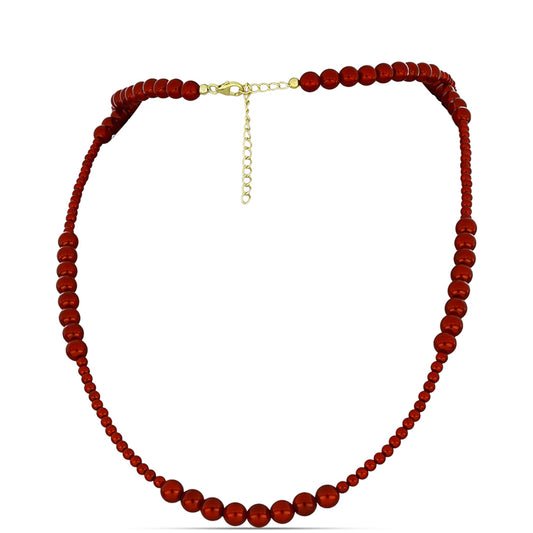 Pozlátený Strieborný Náhrdelník s Červená sladkovodná perlou