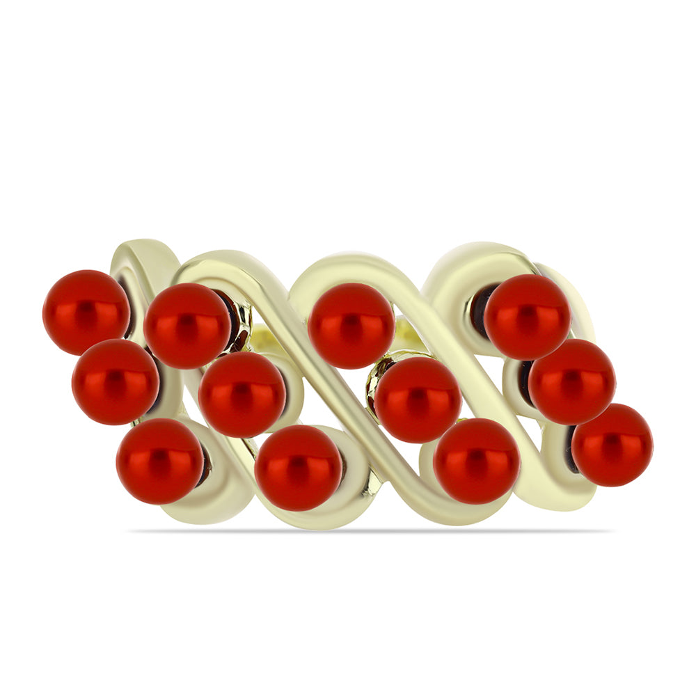 Pozlátený Strieborný Prsteň s Červená sladkovodná perlou