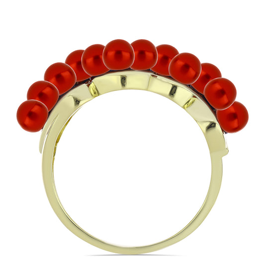 Pozlátený Strieborný Prsteň s Červená sladkovodná perlou