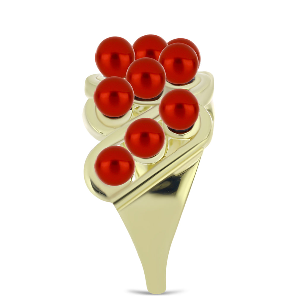 Pozlátený Strieborný Prsteň s Červená sladkovodná perlou