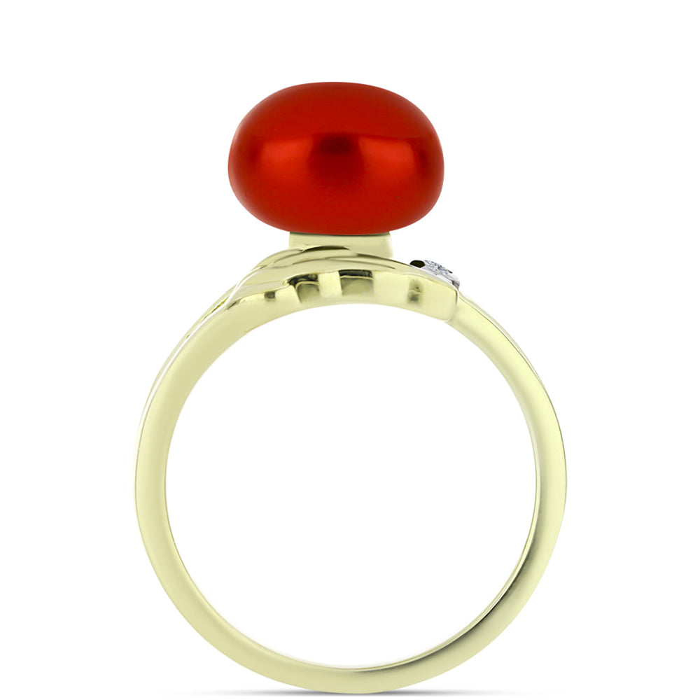 Pozlátený Strieborný Prsteň s Červená sladkovodná perlou a Bielym Topásom 2 