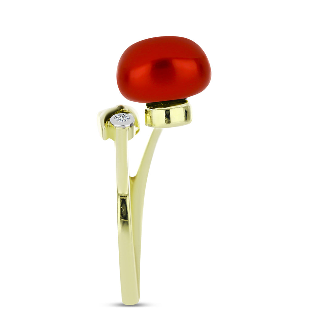 Pozlátený Strieborný Prsteň s Červená sladkovodná perlou a Bielym Topásom 4 