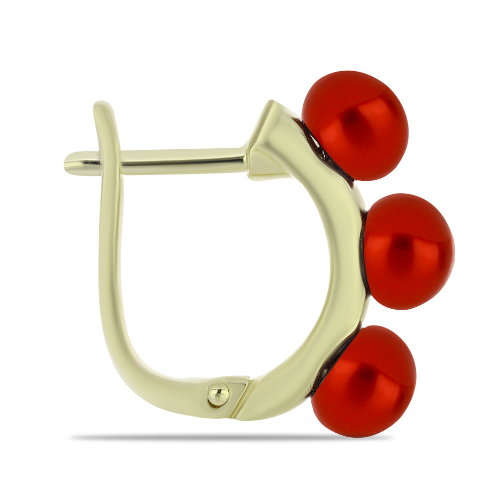 Pozlátené Strieborné Náušnice s Červená sladkovodná perlou