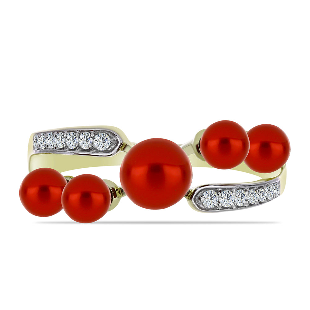 Pozlátený Strieborný Prsteň s Červená sladkovodná perlou a Bielym Topásom