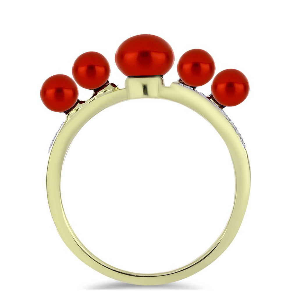 Pozlátený Strieborný Prsteň s Červená sladkovodná perlou a Bielym Topásom