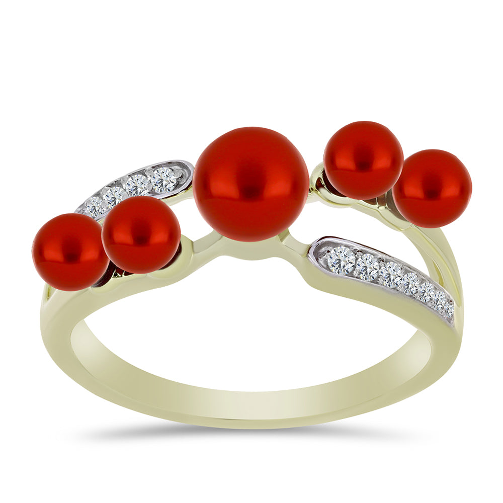 Pozlátený Strieborný Prsteň s Červená sladkovodná perlou a Bielym Topásom