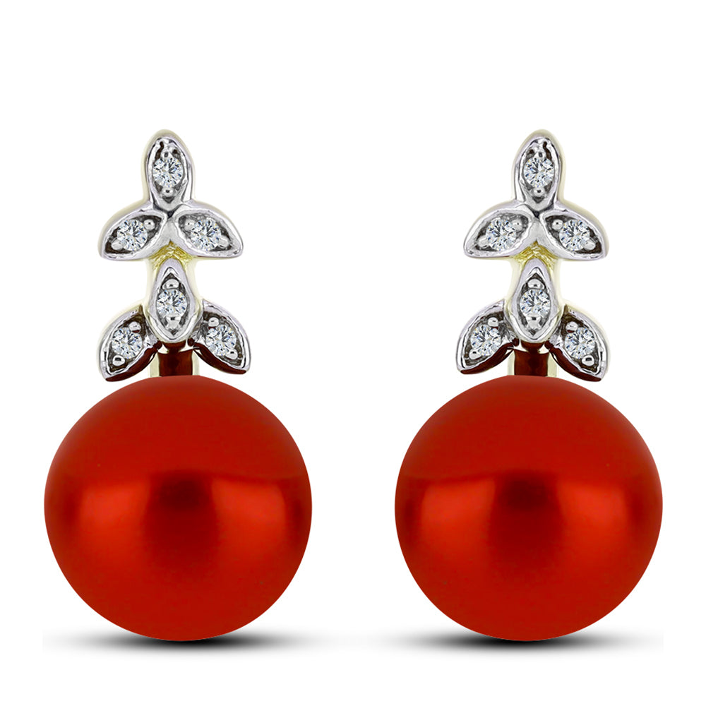 Pozlátené Strieborné Náušnice s Červená sladkovodná perlou a Bielym Topásom 1 