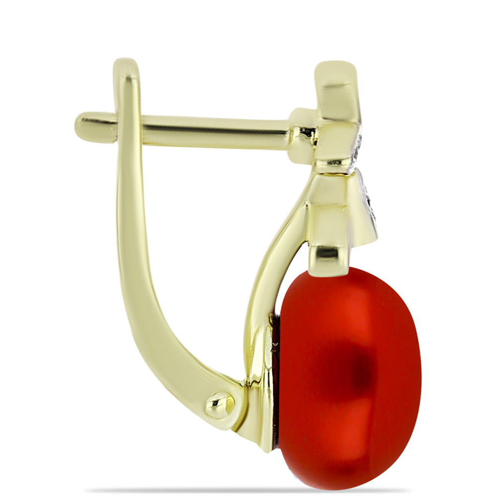 Pozlátené Strieborné Náušnice s Červená sladkovodná perlou a Bielym Topásom 2 