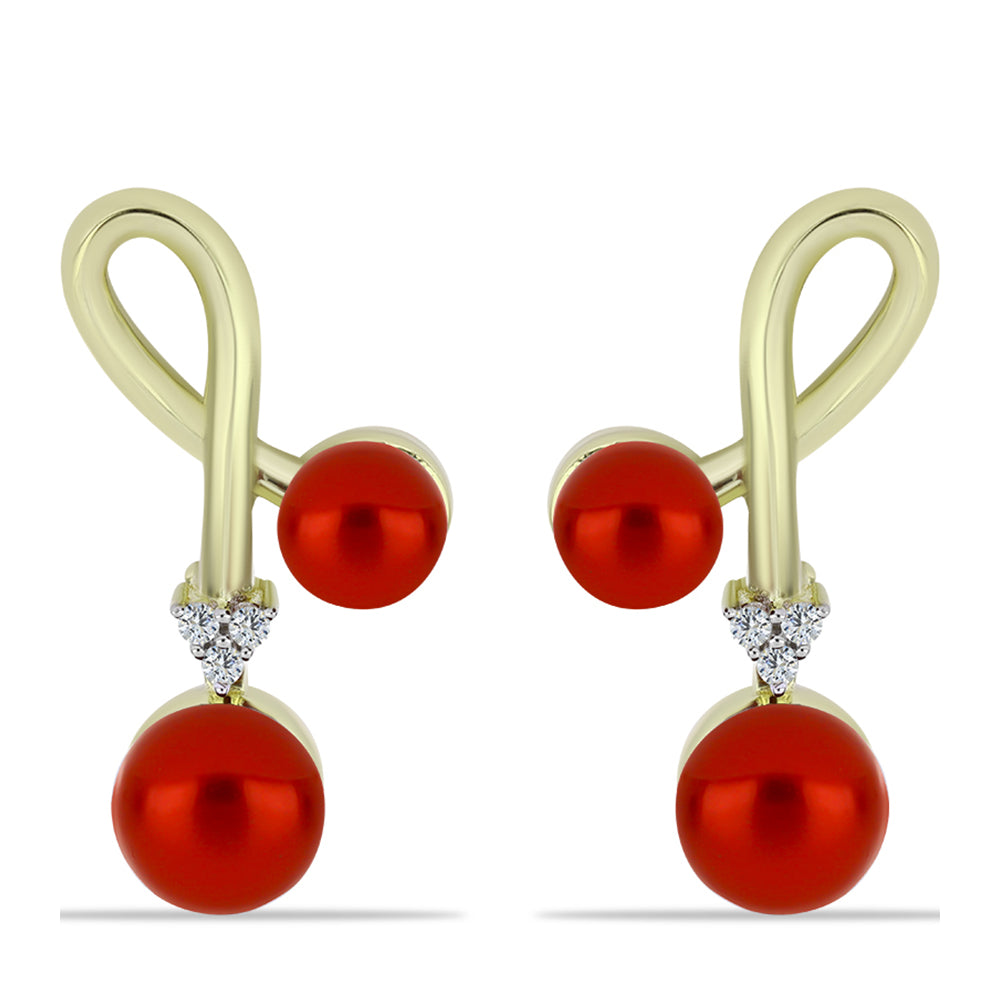 Pozlátené Strieborné Náušnice s Červená sladkovodná perlou a Bielym Topásom