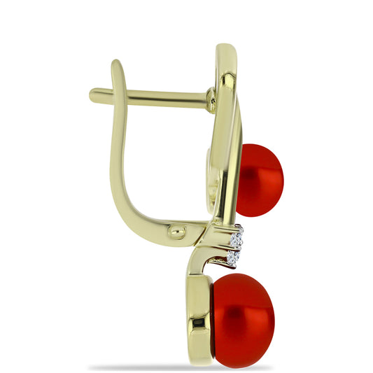 Pozlátené Strieborné Náušnice s Červená sladkovodná perlou a Bielym Topásom