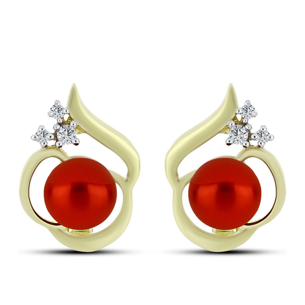 Pozlátené Strieborné Náušnice s Červená sladkovodná perlou a Bielym Topásom 1 
