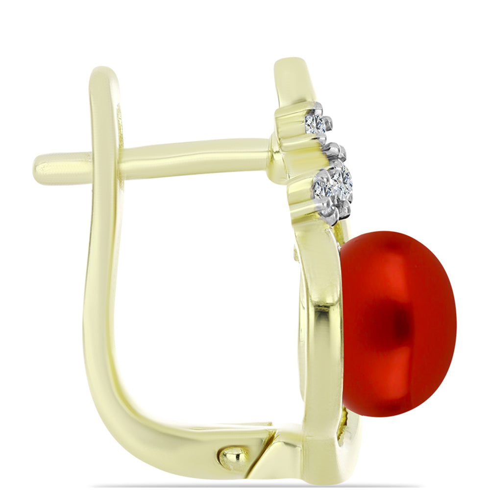 Pozlátené Strieborné Náušnice s Červená sladkovodná perlou a Bielym Topásom 2 