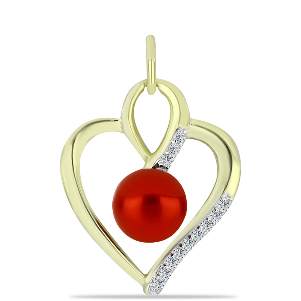 Pozlátený Strieborný Prívesok s Červená sladkovodná perlou a Bielym Topásom