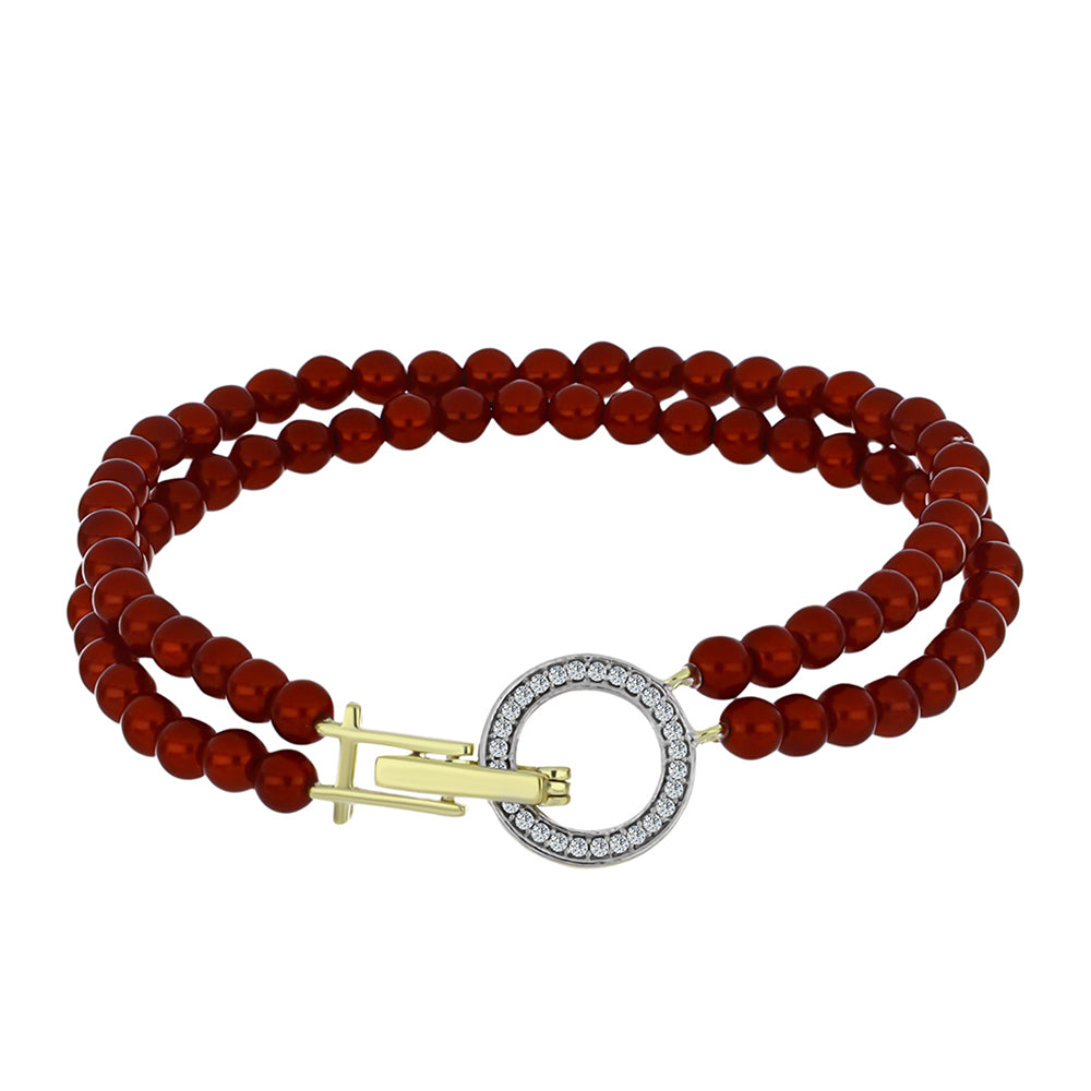 Pozlátený Strieborný Náramok s Červená sladkovodná perlou a Bielym Topásom
