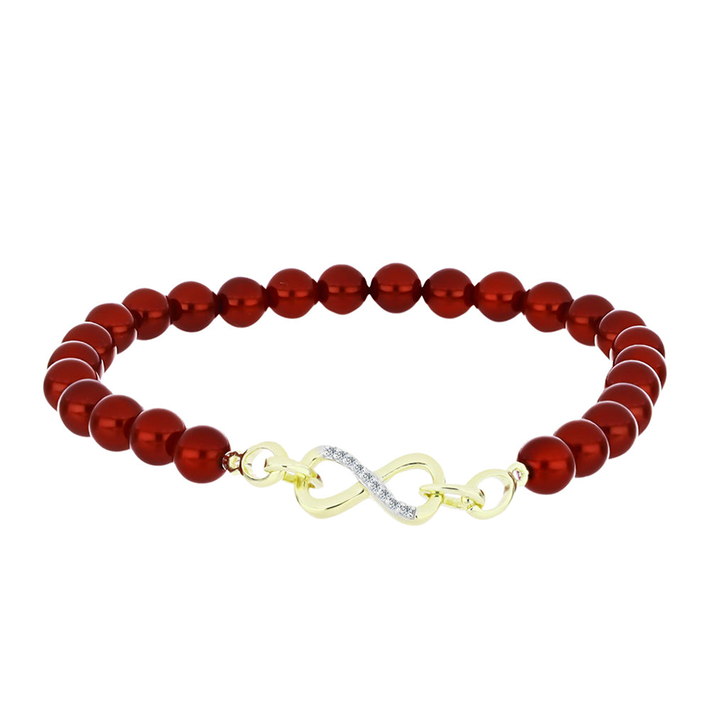 Pozlátený Strieborný Náramok s Červená sladkovodná perlou a Bielym Topásom