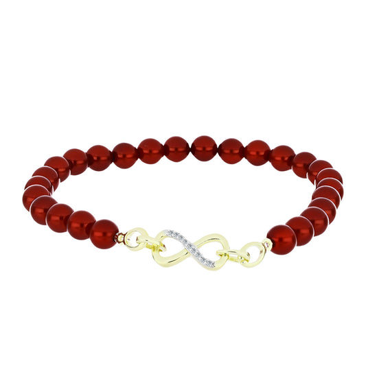 Pozlátený Strieborný Náramok s Červená sladkovodná perlou a Bielym Topásom