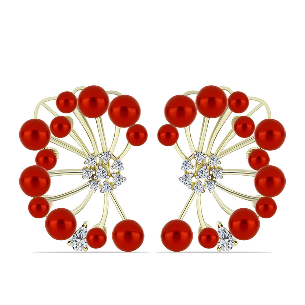 Pozlátené Strieborné Náušnice s Červená sladkovodná perlou a Bielym Topásom