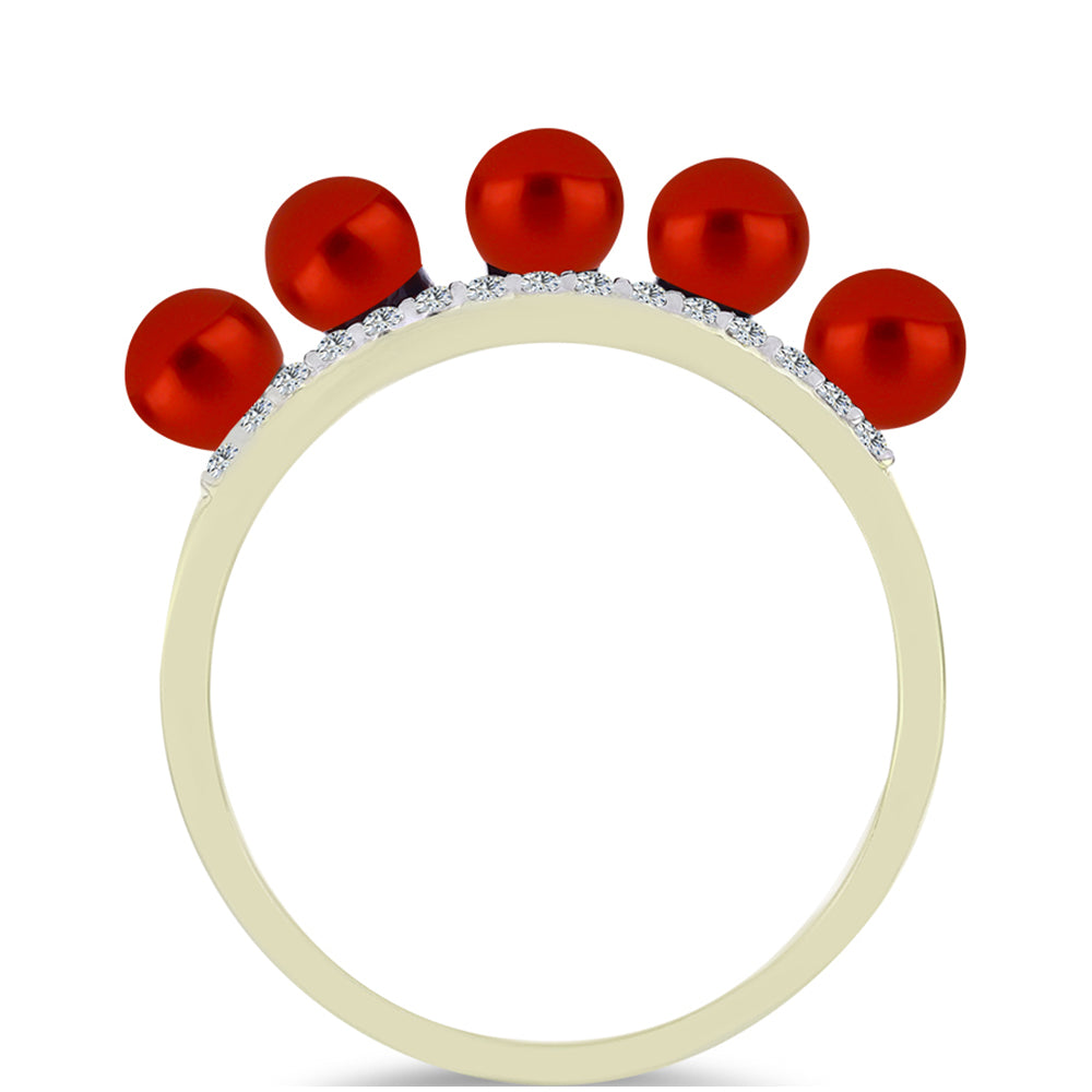 Pozlátený Strieborný Prsteň s Červená sladkovodná perlou a Bielym Topásom 3 