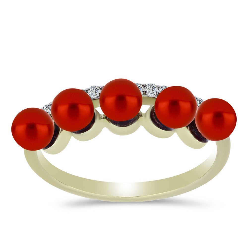 Pozlátený Strieborný Prsteň s Červená sladkovodná perlou a Bielym Topásom 1 