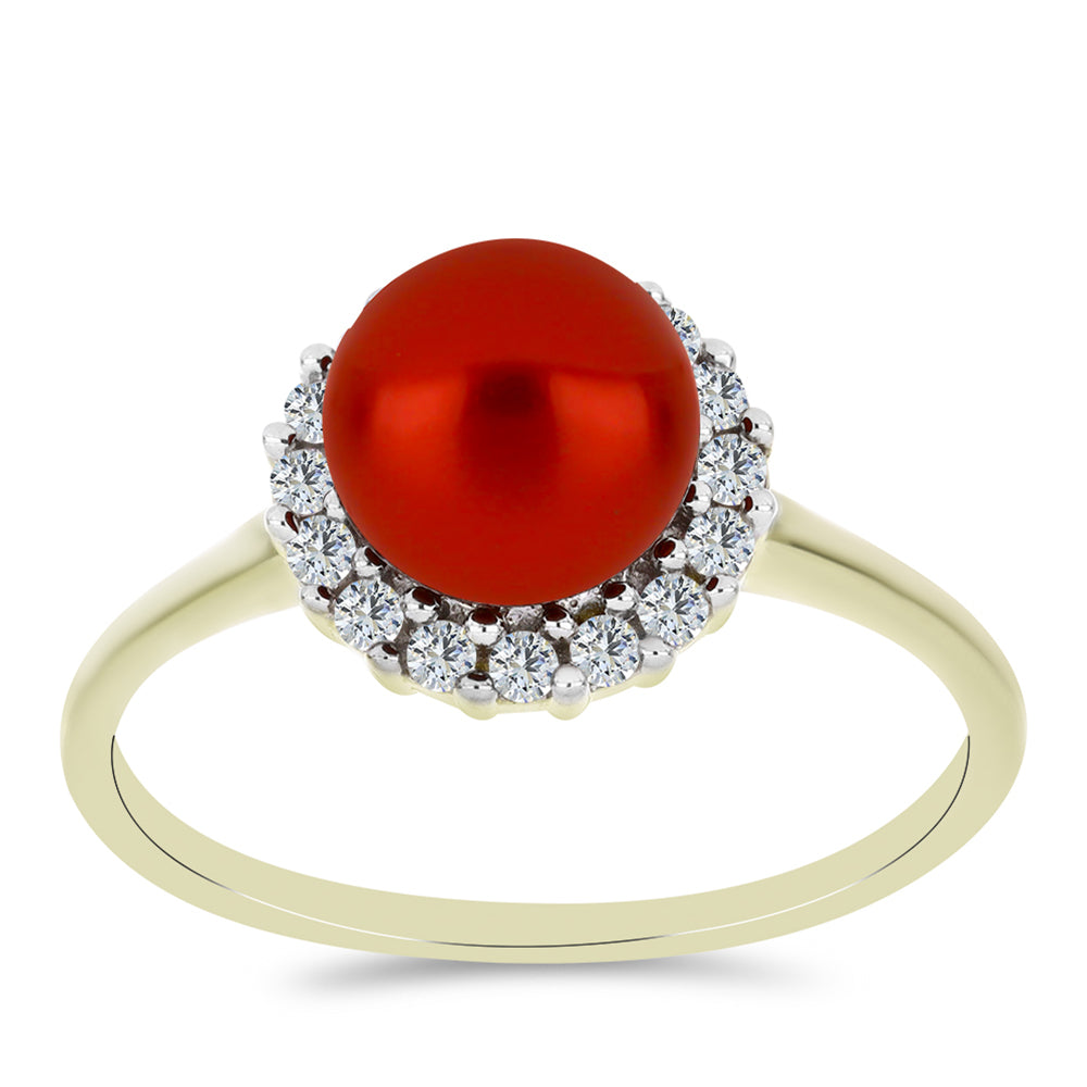 Pozlátený Strieborný Prsteň s Červená sladkovodná perlou a Bielym Topásom 3 