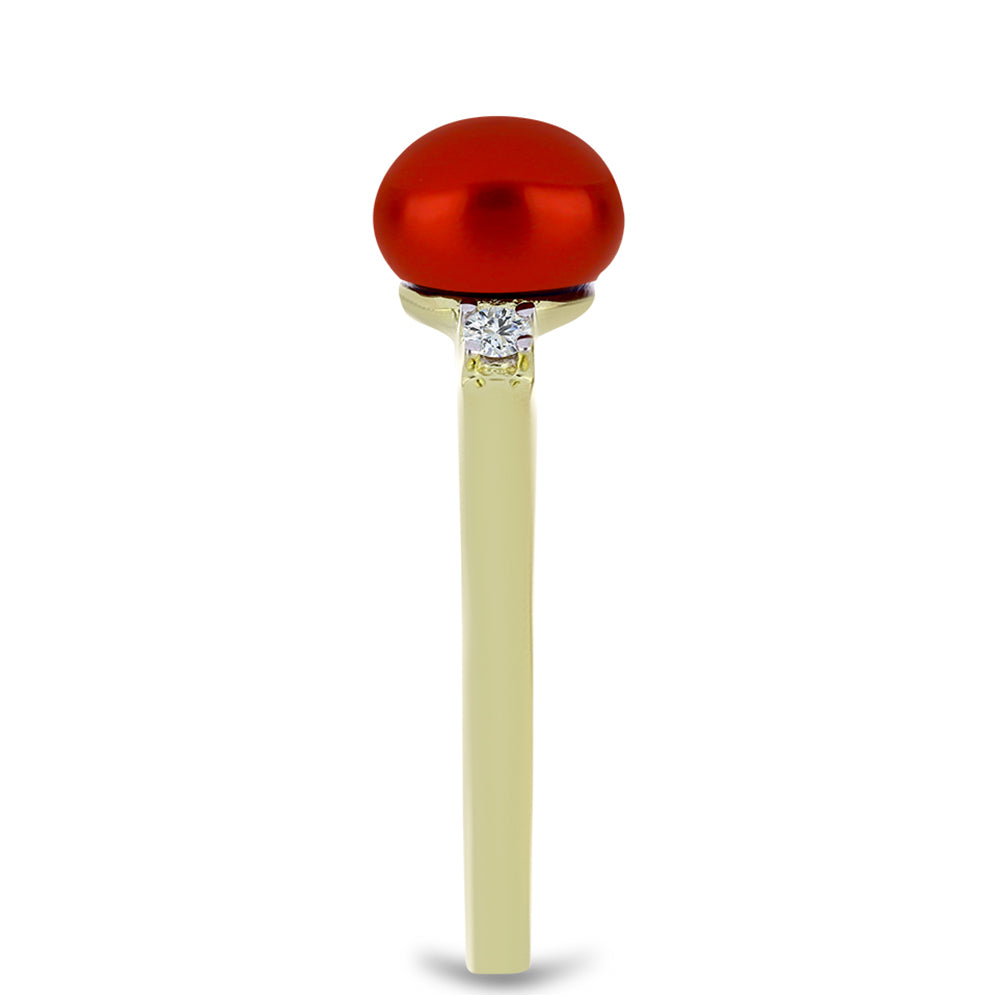 Pozlátený Strieborný Prsteň s Červená sladkovodná perlou a Bielym Topásom