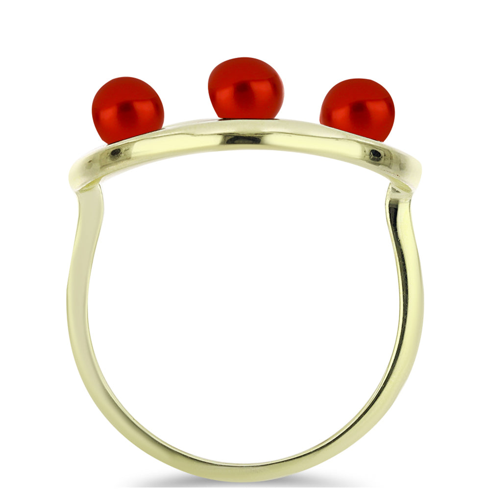 Pozlátený Strieborný Prsteň s Červená sladkovodná perlou