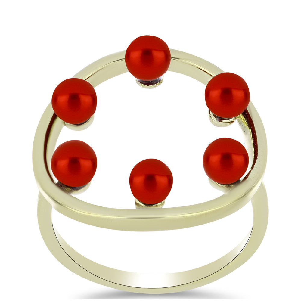 Pozlátený Strieborný Prsteň s Červená sladkovodná perlou 3 