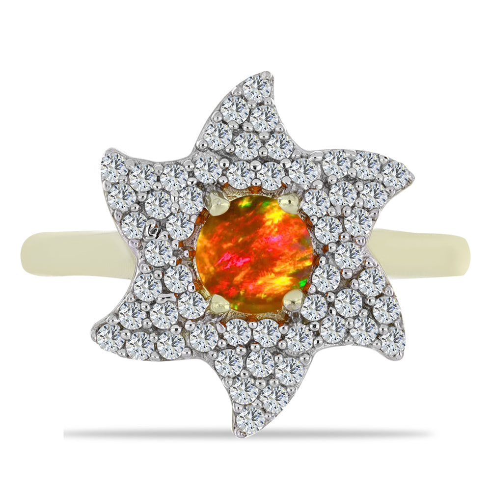 Pozlátený Strieborný Prsteň s Americkým Ohnivým Opálom a Bielym Topásom