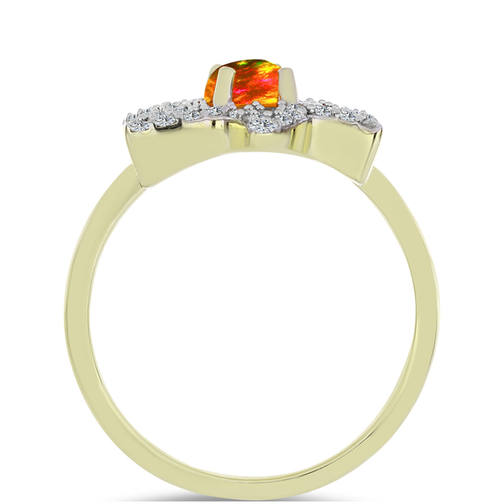 Pozlátený Strieborný Prsteň s Americkým Ohnivým Opálom a Bielym Topásom