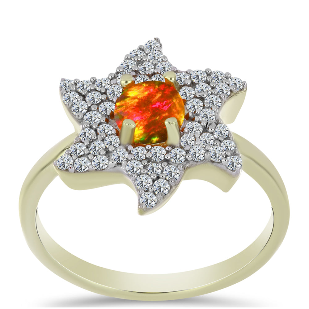Pozlátený Strieborný Prsteň s Americkým Ohnivým Opálom a Bielym Topásom