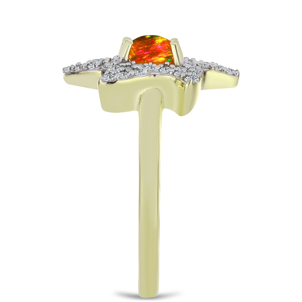 Pozlátený Strieborný Prsteň s Americkým Ohnivým Opálom a Bielym Topásom 4 