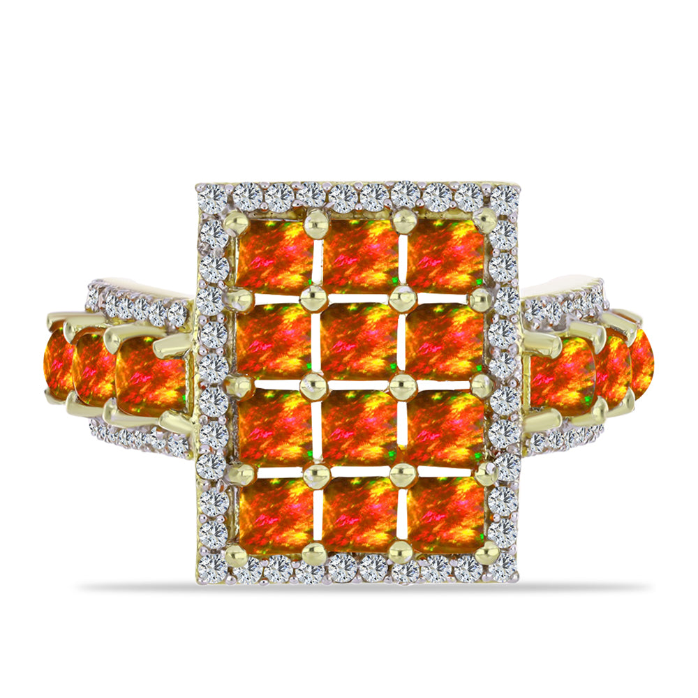 Pozlátený Strieborný Prsteň s Americkým Ohnivým Opálom a Bielym Topásom