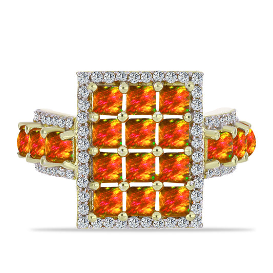 Pozlátený Strieborný Prsteň s Americkým Ohnivým Opálom a Bielym Topásom