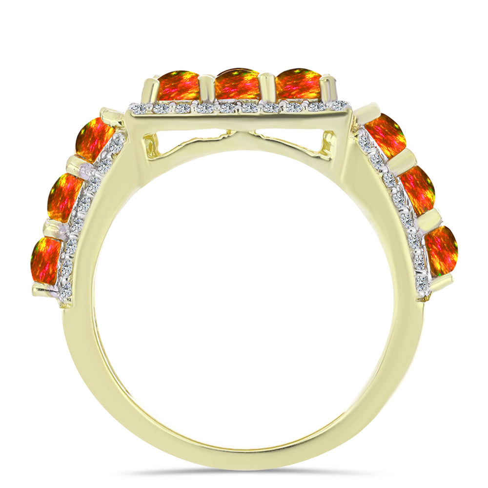 Pozlátený Strieborný Prsteň s Americkým Ohnivým Opálom a Bielym Topásom