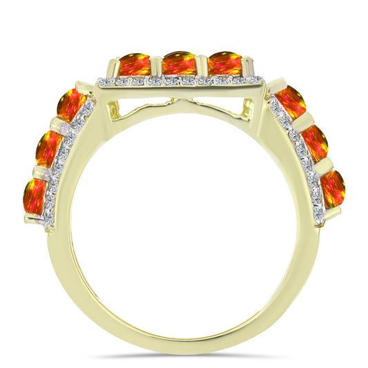 Pozlátený Strieborný Prsteň s Americkým Ohnivým Opálom a Bielym Topásom