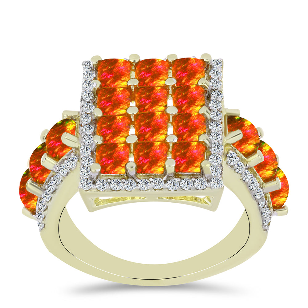 Pozlátený Strieborný Prsteň s Americkým Ohnivým Opálom a Bielym Topásom