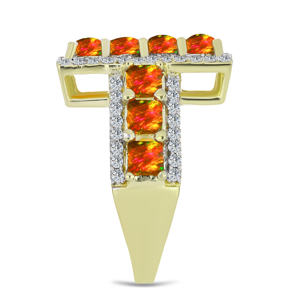 Pozlátený Strieborný Prsteň s Americkým Ohnivým Opálom a Bielym Topásom 4 