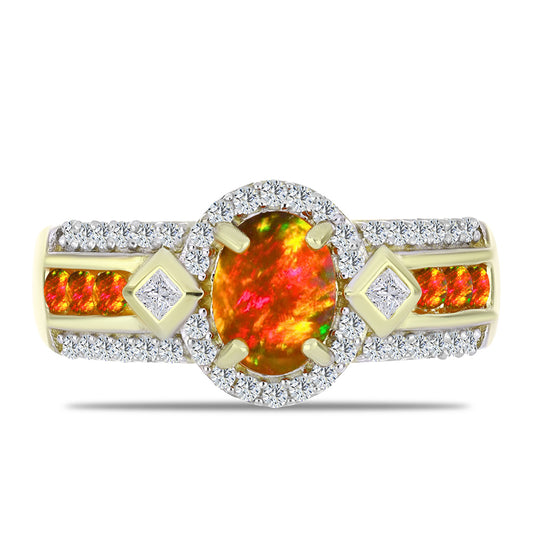 Pozlátený Strieborný Prsteň s Americkým Ohnivým Opálom a Bielym Topásom