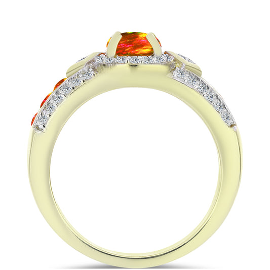 Pozlátený Strieborný Prsteň s Americkým Ohnivým Opálom a Bielym Topásom