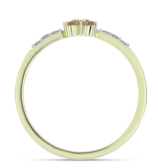 Pozlátený Strieborný Prsteň s Champagne Diamantom a Bielym Diamantom