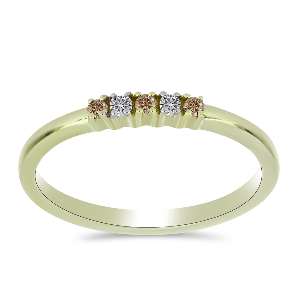 Pozlátený Strieborný Prsteň s Champagne Diamantom a Bielym Diamantom 1 