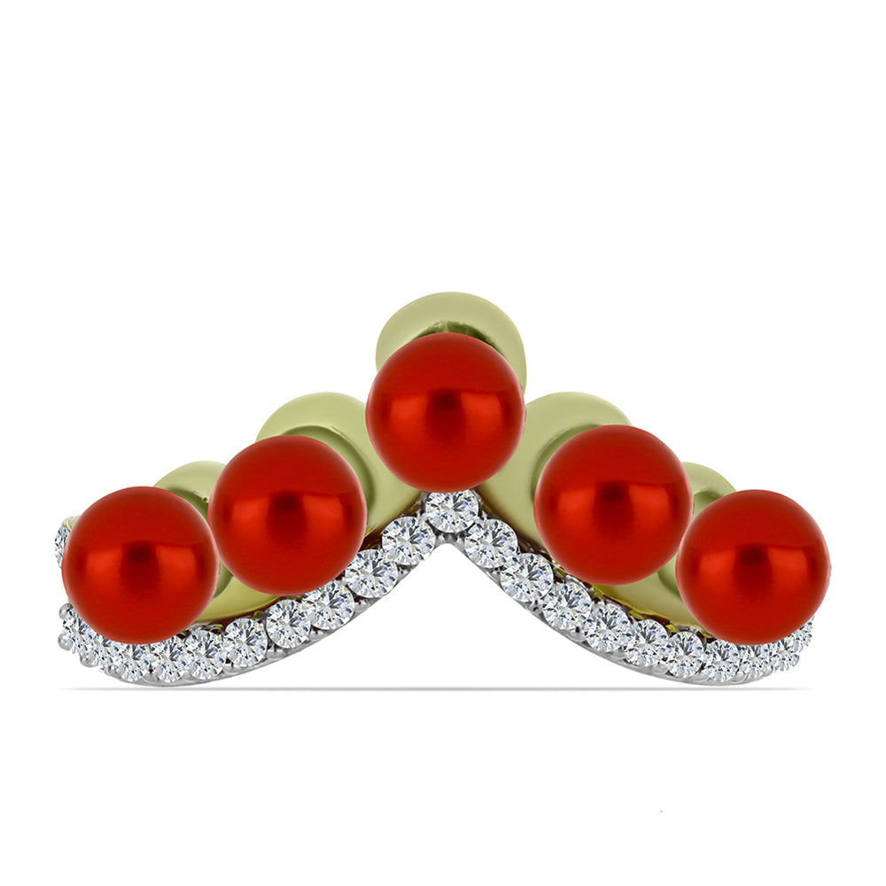 Pozlátený Strieborný Prsteň s Červená sladkovodná perlou a Bielym Topásom 1 