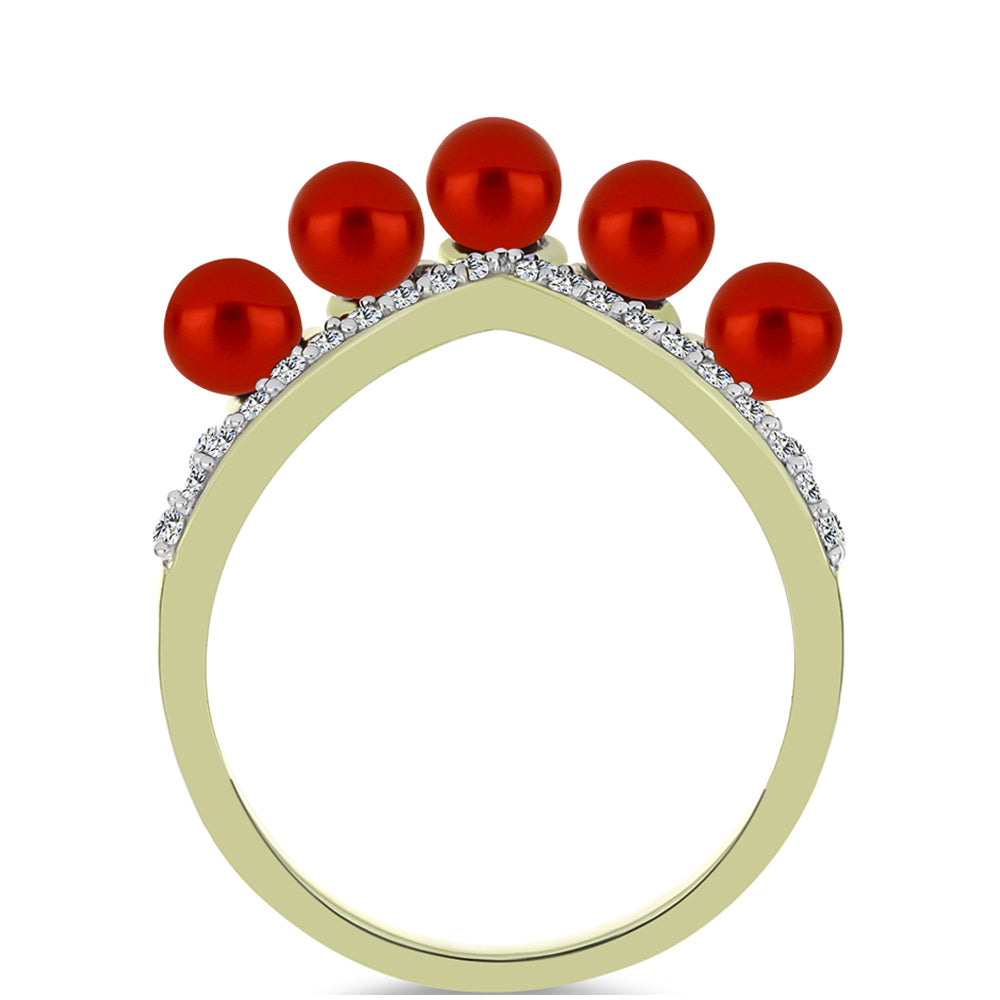 Pozlátený Strieborný Prsteň s Červená sladkovodná perlou a Bielym Topásom