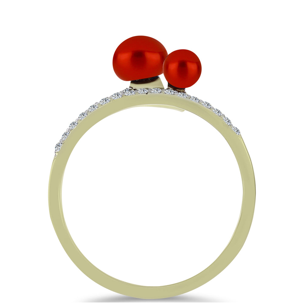 Pozlátený Strieborný Prsteň s Červená sladkovodná perlou a Bielym Topásom