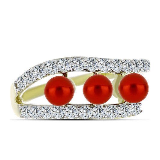 Pozlátený Strieborný Prsteň s Červená sladkovodná perlou a Bielym Topásom