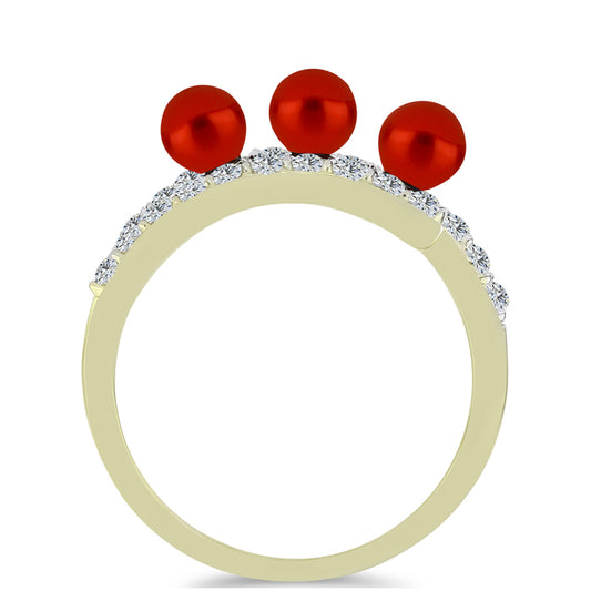 Pozlátený Strieborný Prsteň s Červená sladkovodná perlou a Bielym Topásom