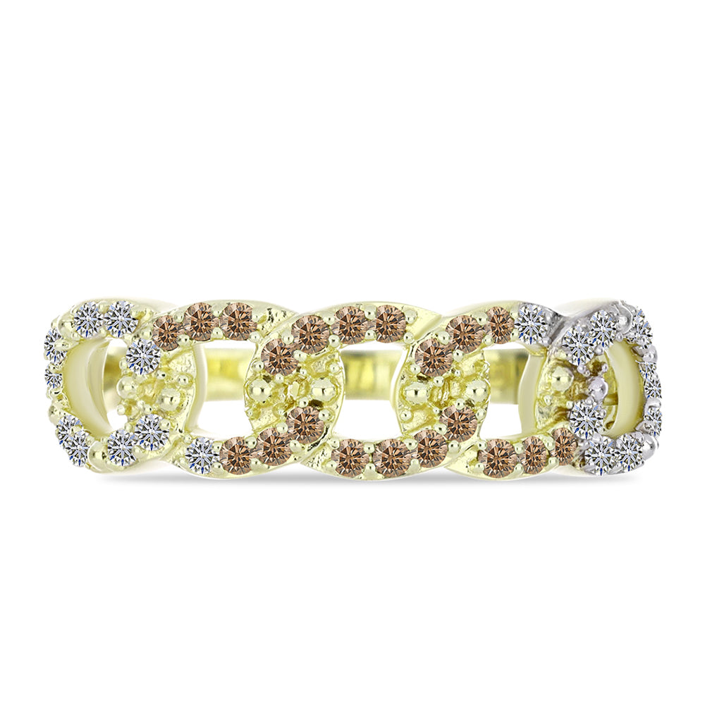 Pozlátený Strieborný Prsteň s Champagne Diamantom a Bielym Diamantom 1 