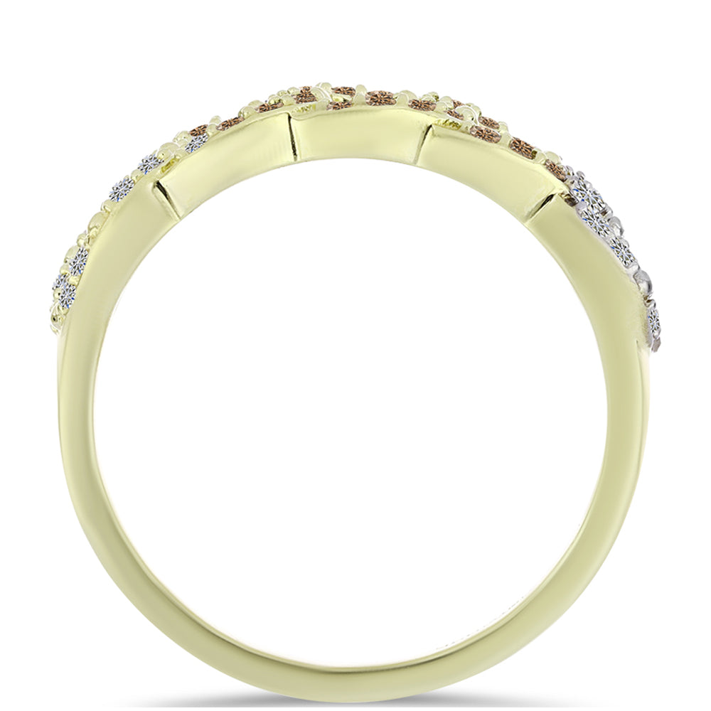 Pozlátený Strieborný Prsteň s Champagne Diamantom a Bielym Diamantom