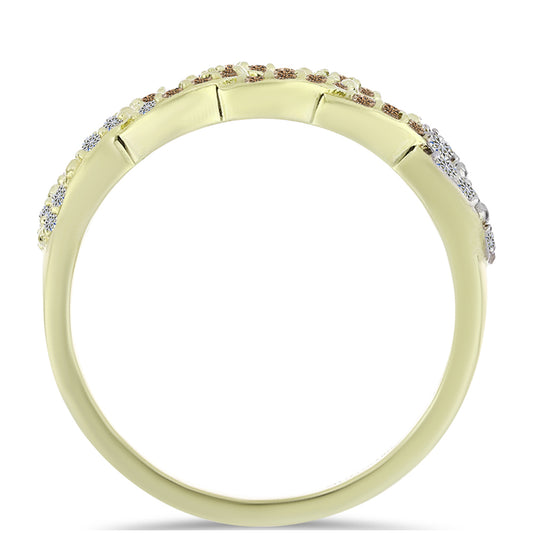 Pozlátený Strieborný Prsteň s Champagne Diamantom a Bielym Diamantom