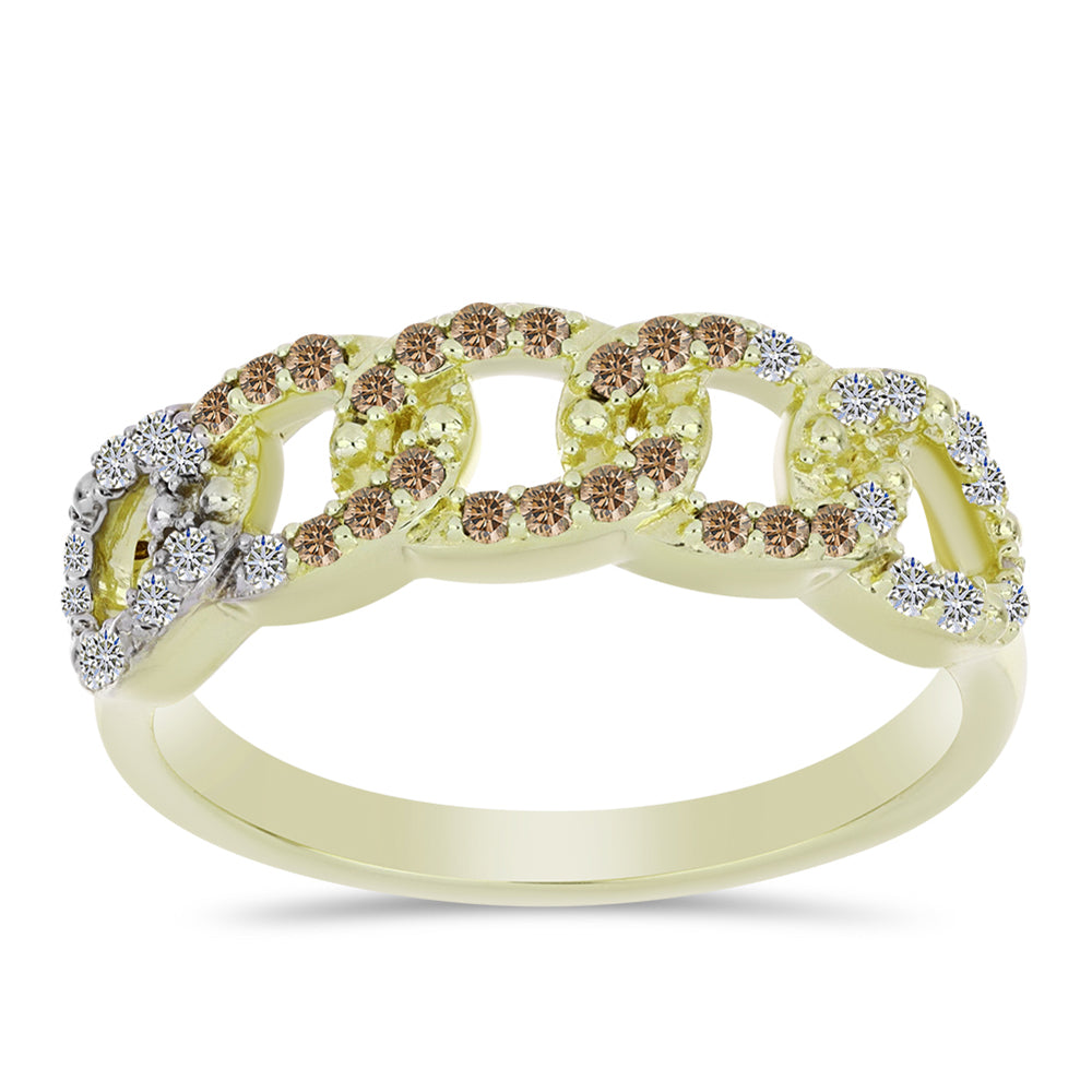 Pozlátený Strieborný Prsteň s Champagne Diamantom a Bielym Diamantom 3 